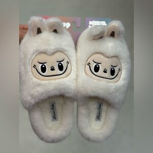 Cute White Furry Slippers with Cartoon Face